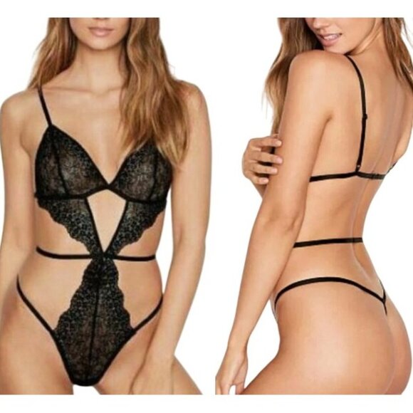 Victoria's Secret Other - Victoria's Secret Chantilly Lace Plunge Teddy Bodysuit Black Size M/M NWT